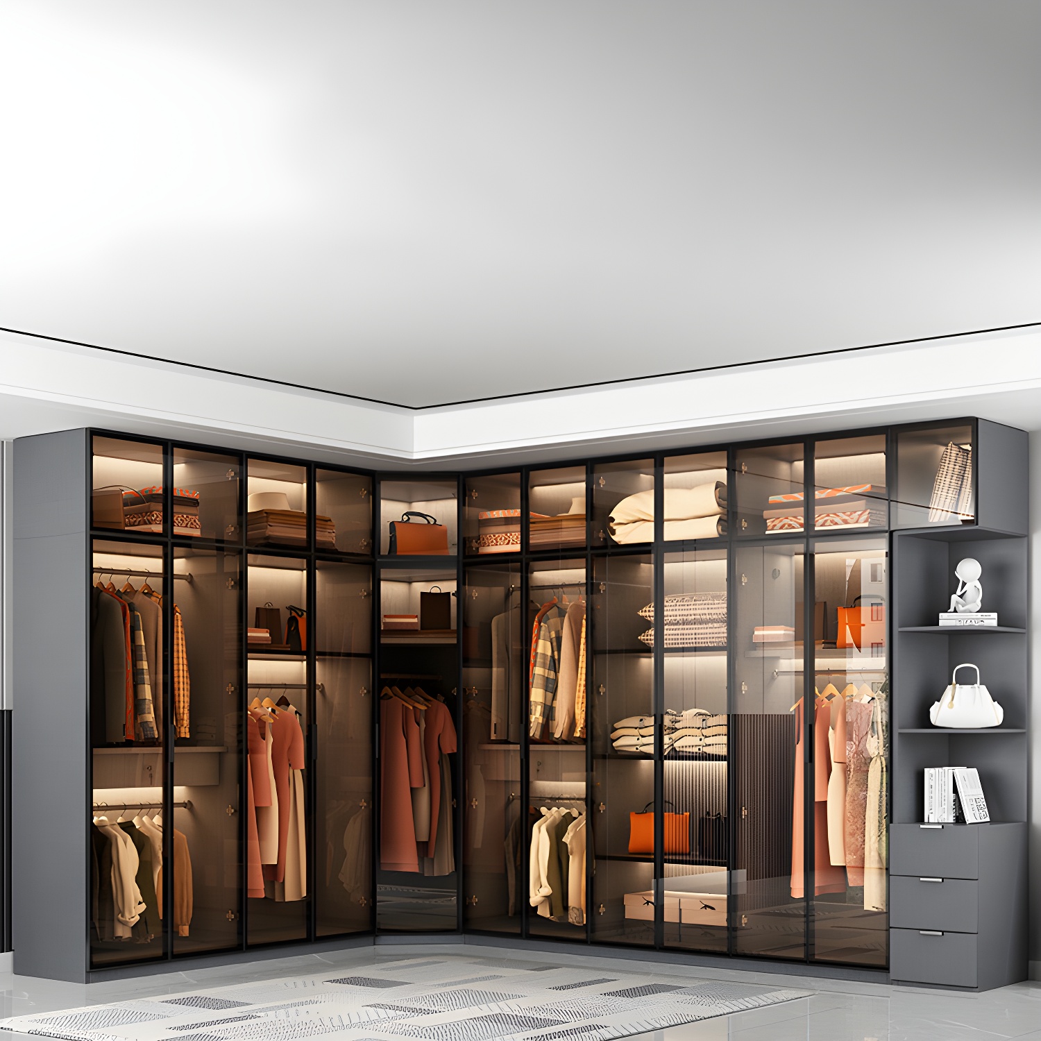 Modern Glass Wardrobe Cloth Rod Included Wardrobe Closet without Light - image 3