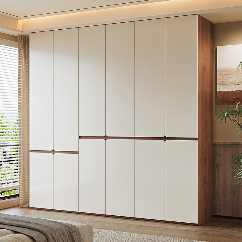 White Minimalist Manufactured Wood Wardrobe Closet with Soft Close Drawer, Soft Close Door, Interior Shelves, and Clothing Rod