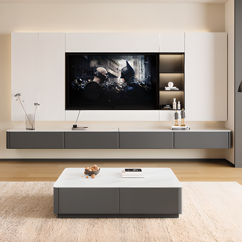 Art Deco Stone Rectangular TV Stand with 2 Drawers and 2 Cabinets Featuring Cable Management - image 6