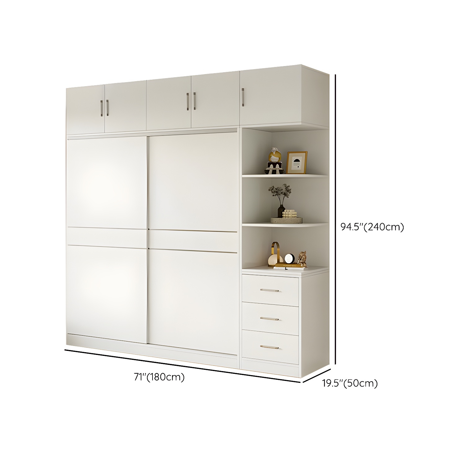 Modern White Wood Wardrobe Armoire with Sliding Doors, Shelves, and Soft Close Drawers - image 33