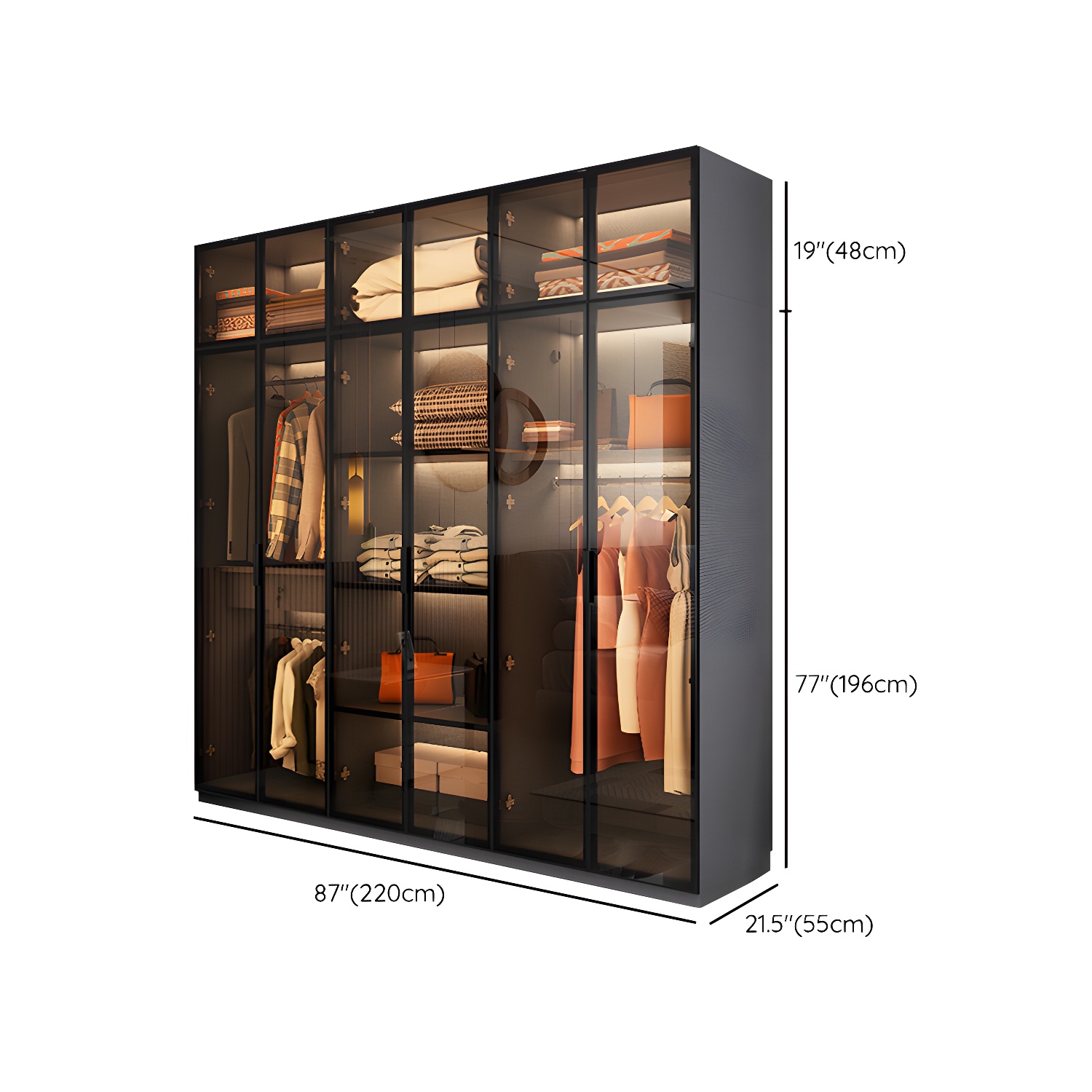 Modern Glass Wardrobe Cloth Rod Included Wardrobe Closet without Light - image 32