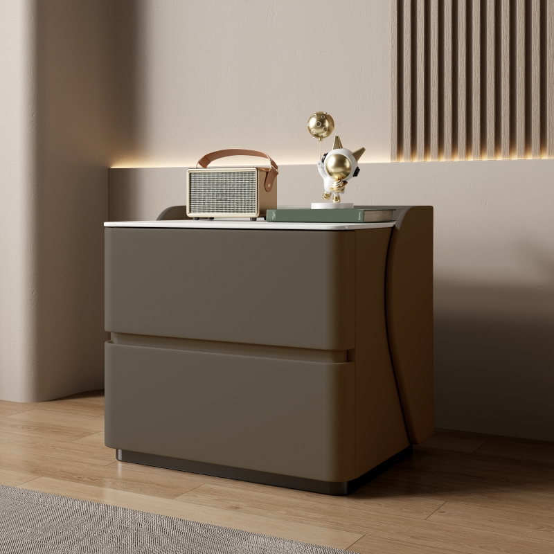 Minimalist 2 Tiers Drawer Storage Bedside Table with Faux Marble Top - image 4