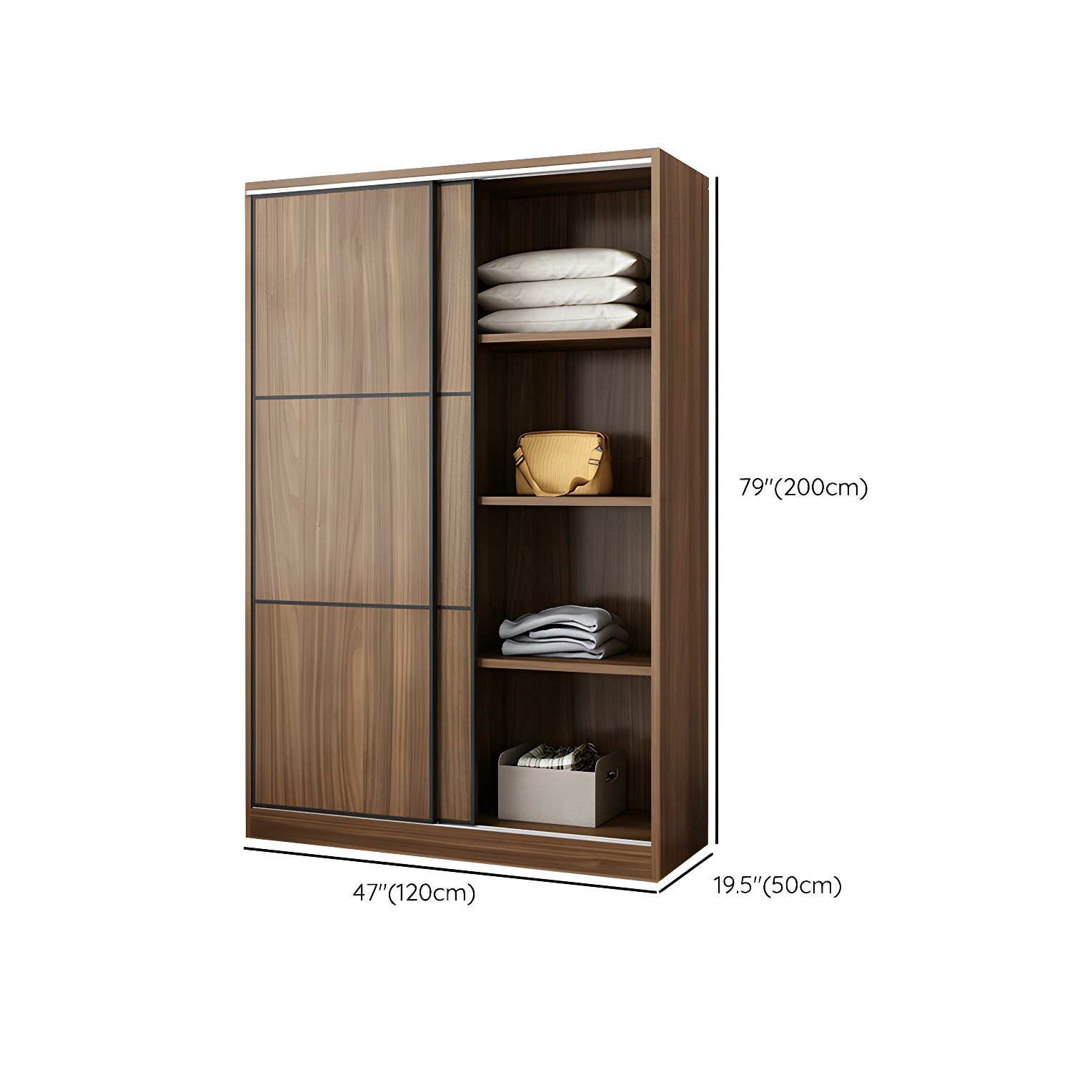 Non-Adjustable Traditional Brown Wood Wardrobe Armoire with Sliding Doors & Soft Close Drawers - image 10