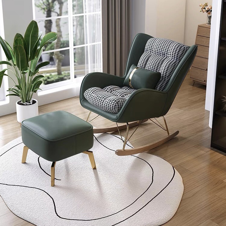 Trendy Cocoa/Lime Green/White Upholstered Rocking Chair Couch 2 Piece Set with Track Arm & Ottoman, Scratch-defiant - image 3