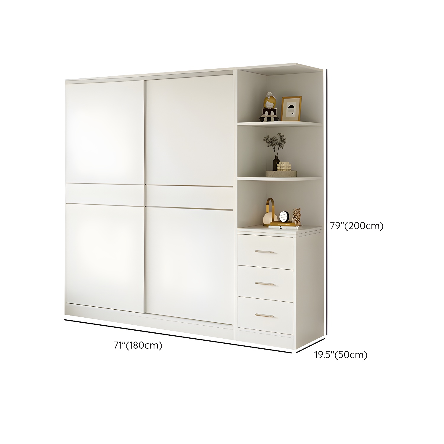 Modern White Wood Wardrobe Armoire with Sliding Doors, Shelves, and Soft Close Drawers - image 27