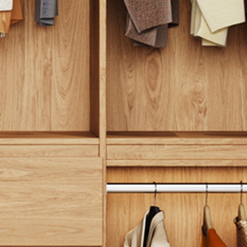 Wood Grain Minimalist Laminate Independent Wardrobe Closet with Soft Close Drawer, Soft Close Door, and Interior Shelves