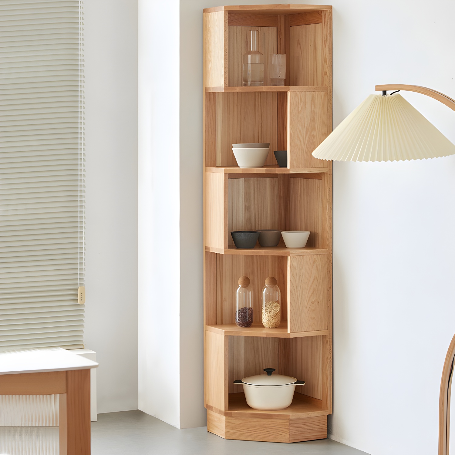 Modern Solid Wood Corner Shelves Included Side Cabinet for Bedroom