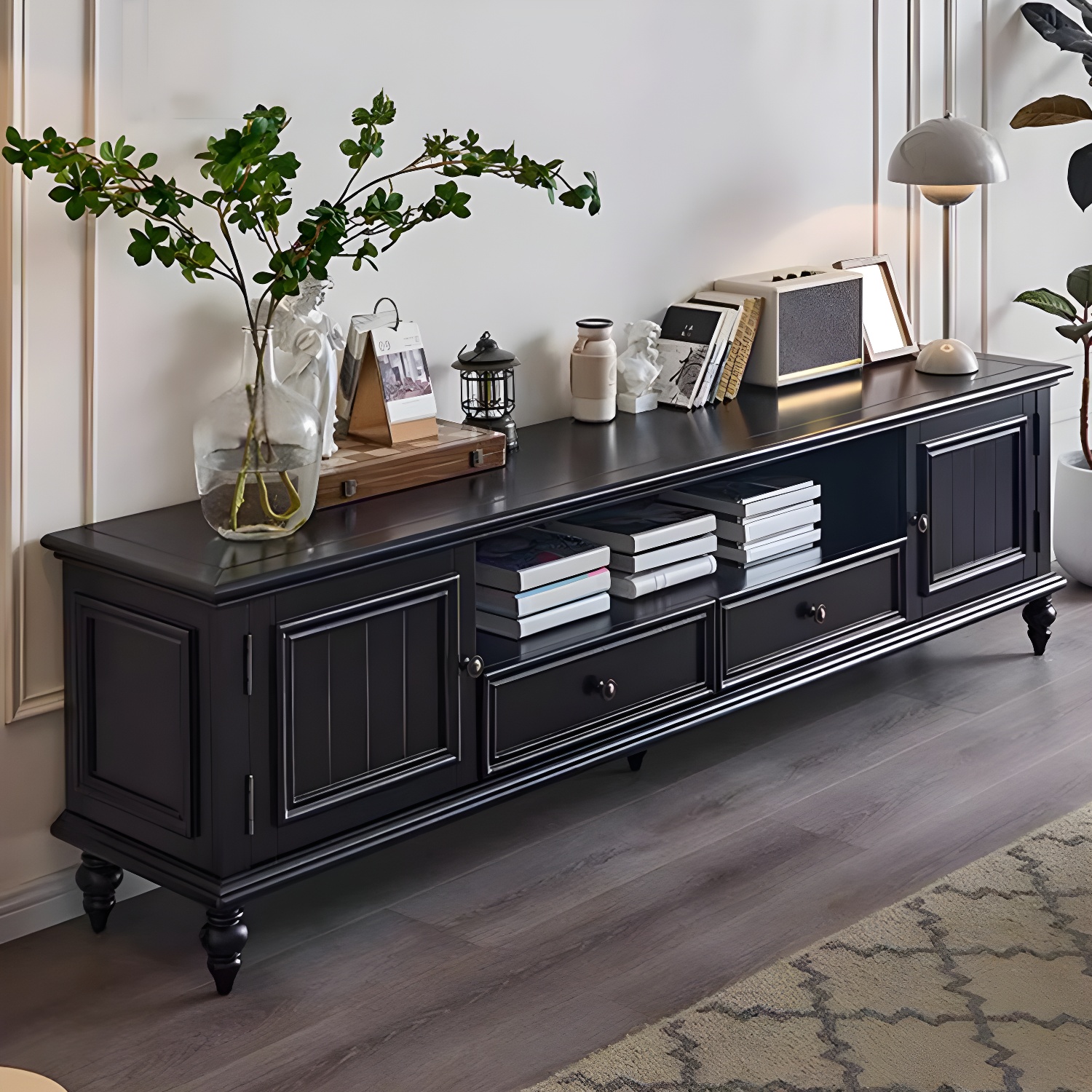 Modern Wood TV Stand with Open Storage & Cabinet Included - Standard Height - 3 Cabinets - With Legs - image 5
