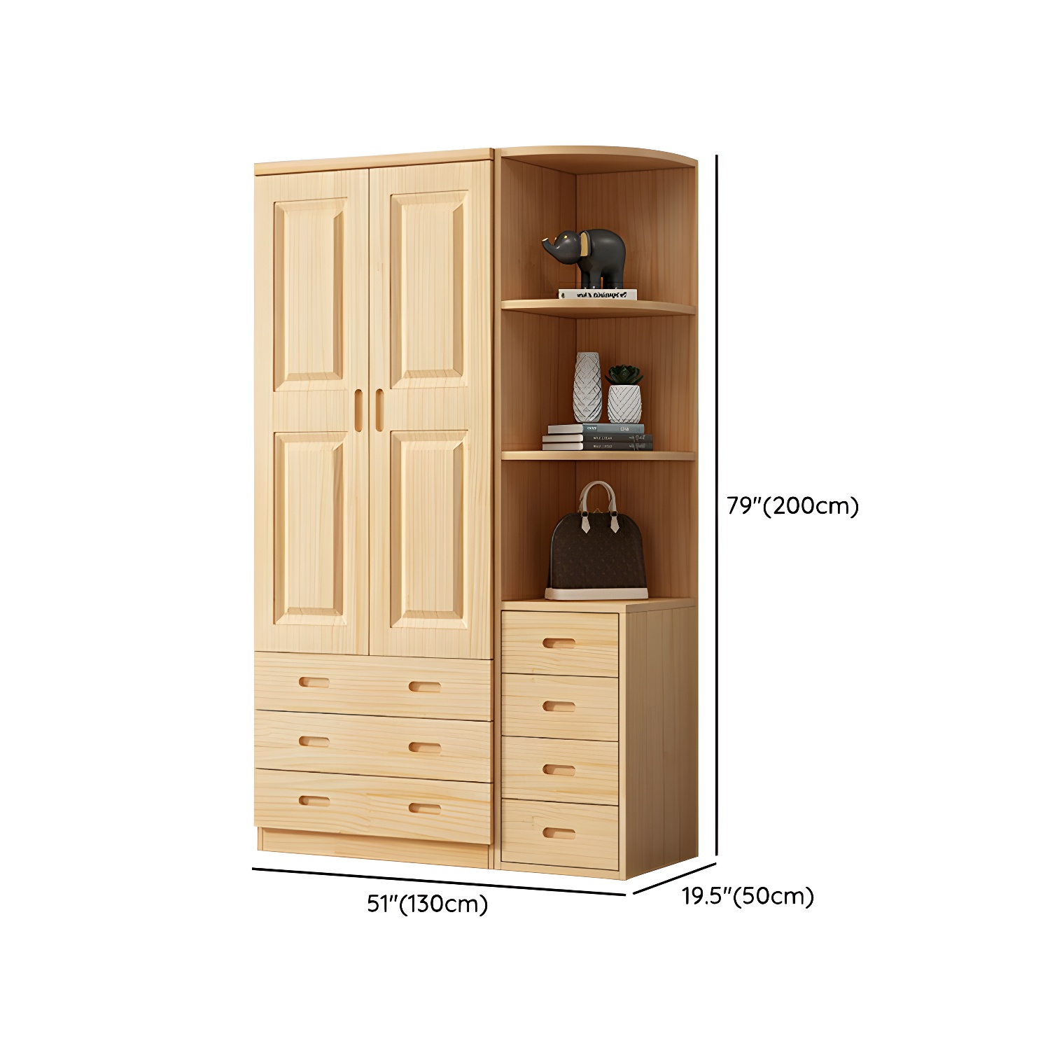 Modern Natural Pine Wardrobe Armoire with Drawers and Clothing Rod - image 30