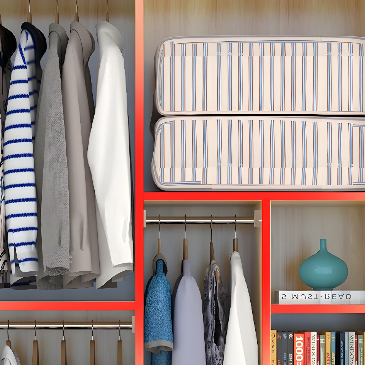 White Wood Double Door Industrial Wardrobe 5 Shelves Cabinet - image 16