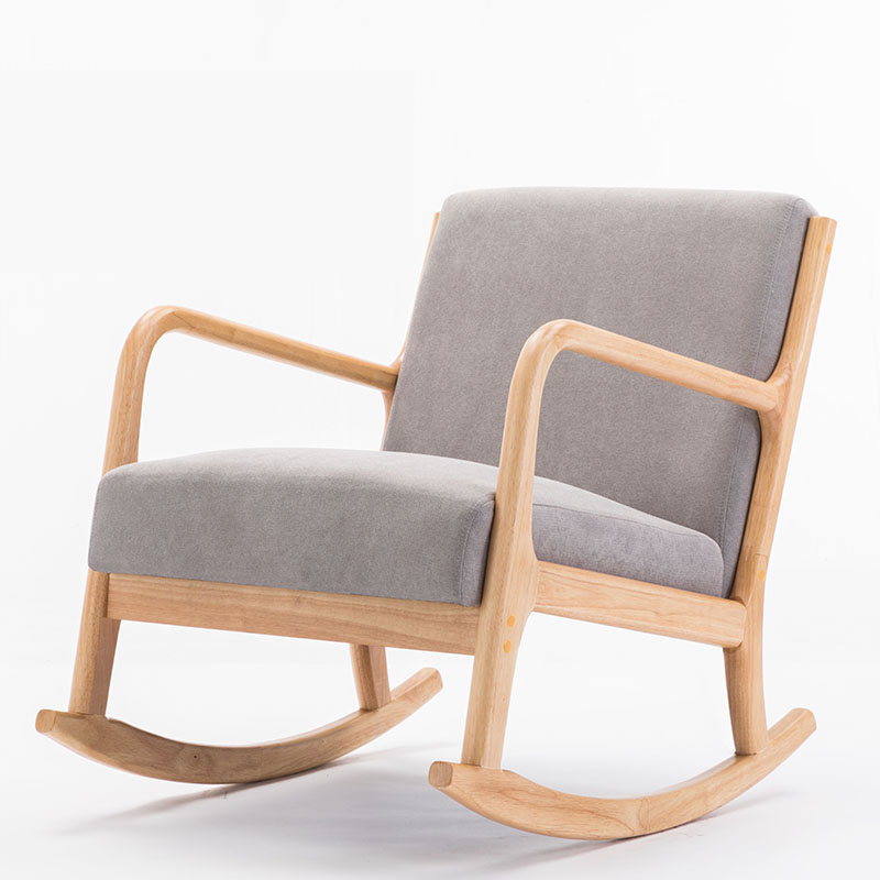 Modern Simple Style Wood Rocking Chair Couch with Cushioned Upholstery & Track Arm
