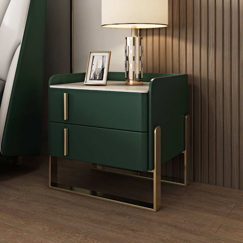 Nightstand With Drawer Organization with Leg, 2 Drawers and Stone Counter Top in a Casual Style