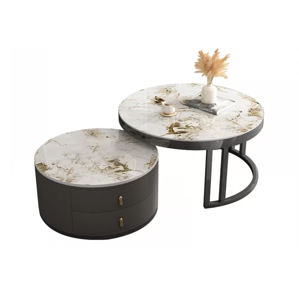 Round Nesting Coffee Table Set Frame Modern Storage Coffee Table - image 7