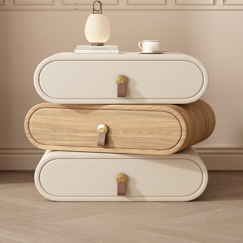 Art Deco Drawer Storage Nightstand with 3 Drawers and Natural Wood/Pleather Countertop - image 5