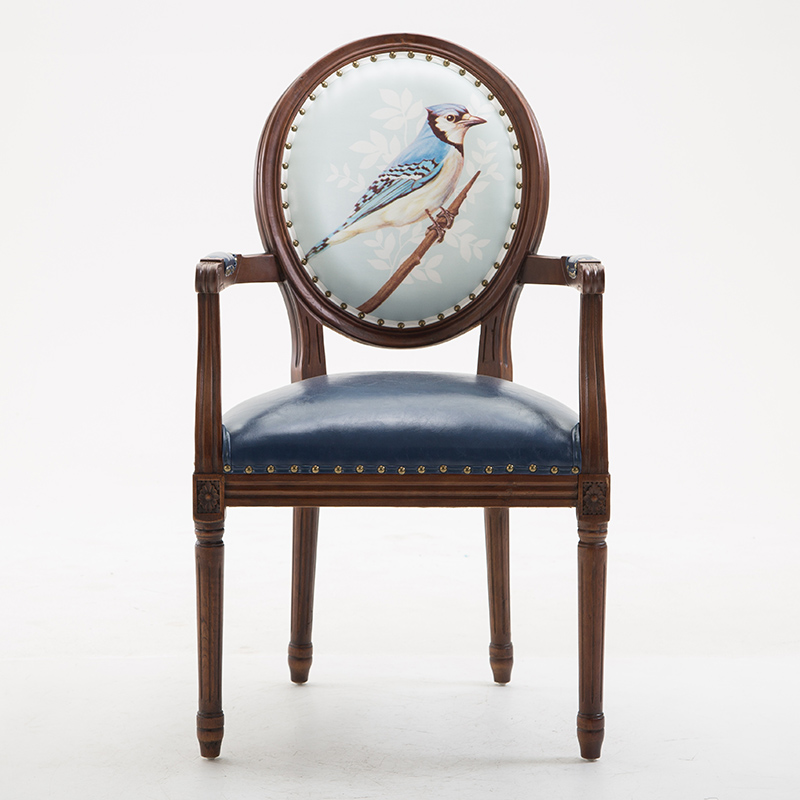 French Sturdy King Louis Back Upholstered Arm Chair/Side Chair with Nailhead Accent, Foot Pads and Weathered Wood Base - image 11