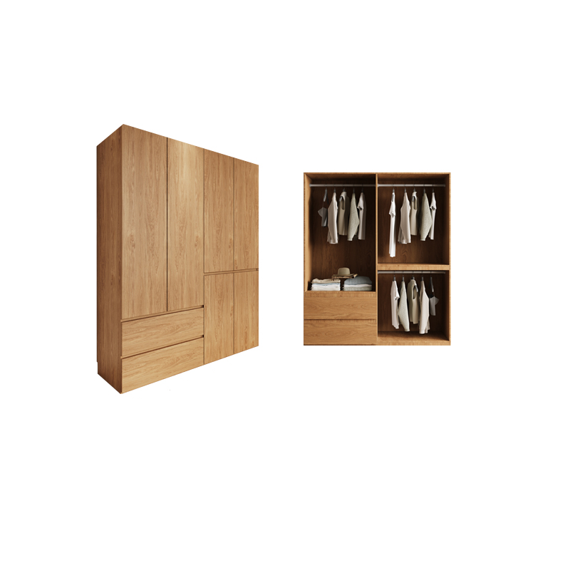 Wood Grain Minimalist Laminate Wardrobe Closet with Soft Close Drawer, Soft Close Door, Interior Shelves, and Clothing Rod - image 4