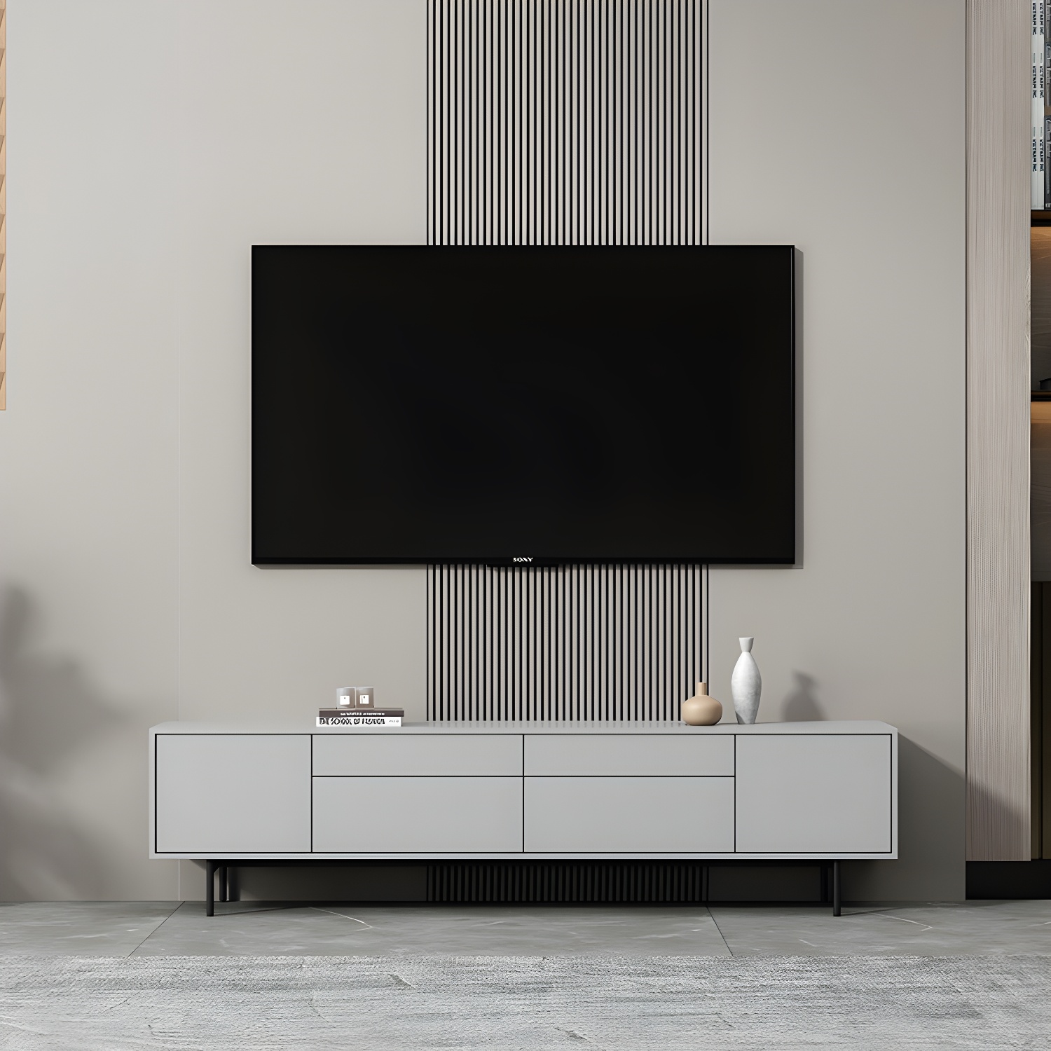 Industrial Enclosed Storage TV Stand Wooden Rectangle TV Cabinet with Splayed Legs - image 15