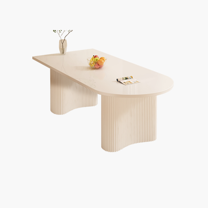 Art Deco Dining Table with Ivory Stone Top, Standard Height, Scratch-shielded, Fixed Table Mechanism