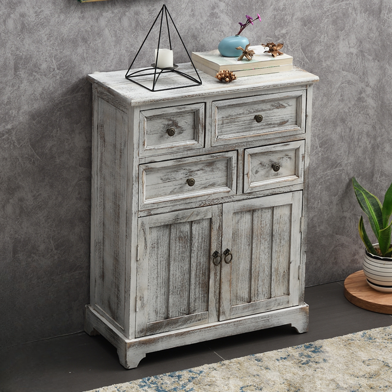 Industrial Detached Utility Cabinet with Distressed Wood and 4 Drawers Featuring Loop Pulls - image 5