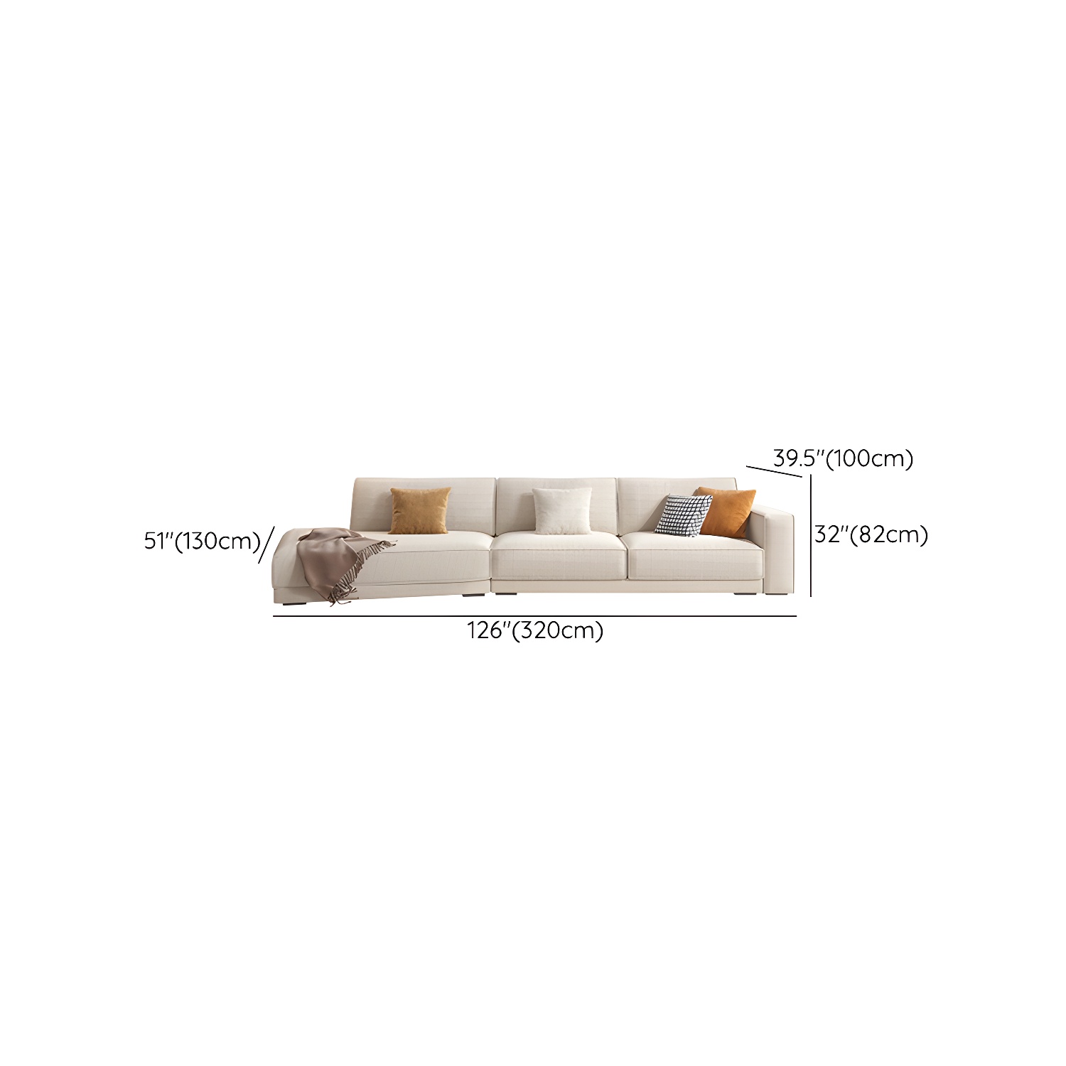 Modern Beige Linen L-Shape Sofa Chaise with Square Arm in Wood Frame - image 17