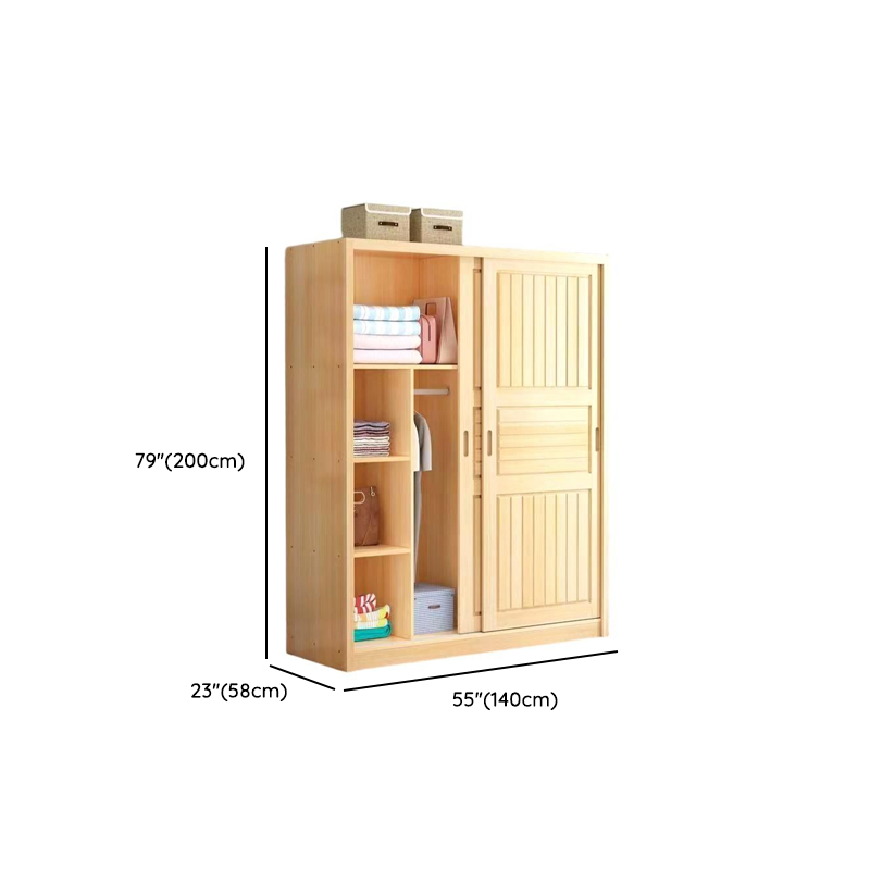 Natural Finish Contemporary Manufactured Wood Wardrobe Closet with Soft Close Door, Interior Shelves, and Clothing Rod - image 9