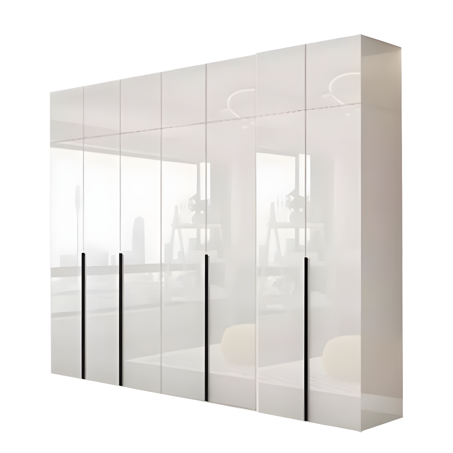 Modern white wood wardrobe armoire with hinged doors, clothing rod & shelves - image 5