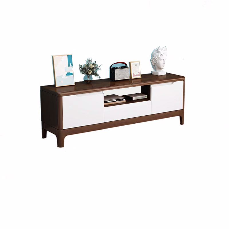 Art Deco Natural Wood TV Stand with 2 Drawers, 2 Cabinets, and Visible Storage - image 4
