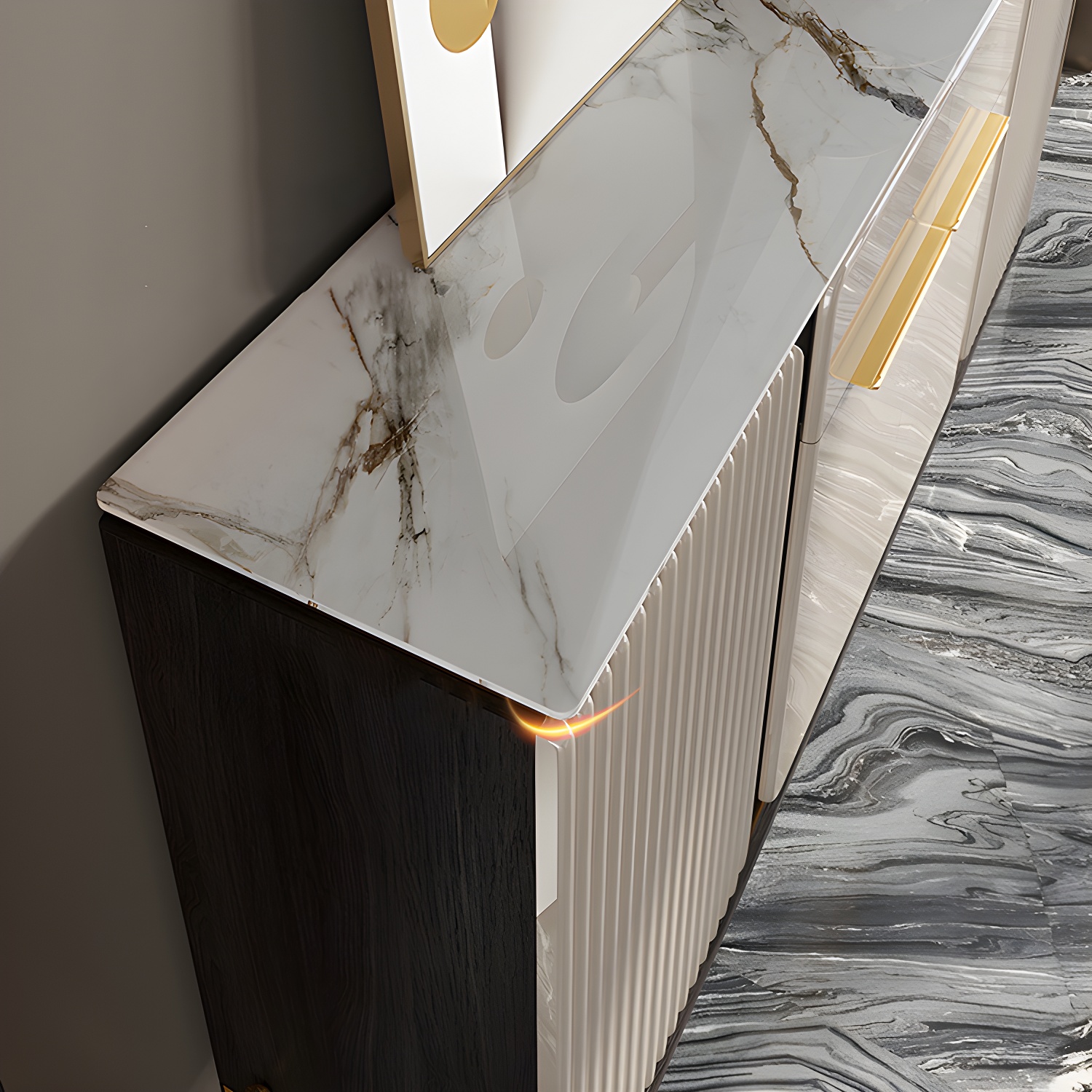 Stone Buffet Sideboard Glam Adjustable Shelves Buffet Credenza with Drawers and Cabinets - image 6