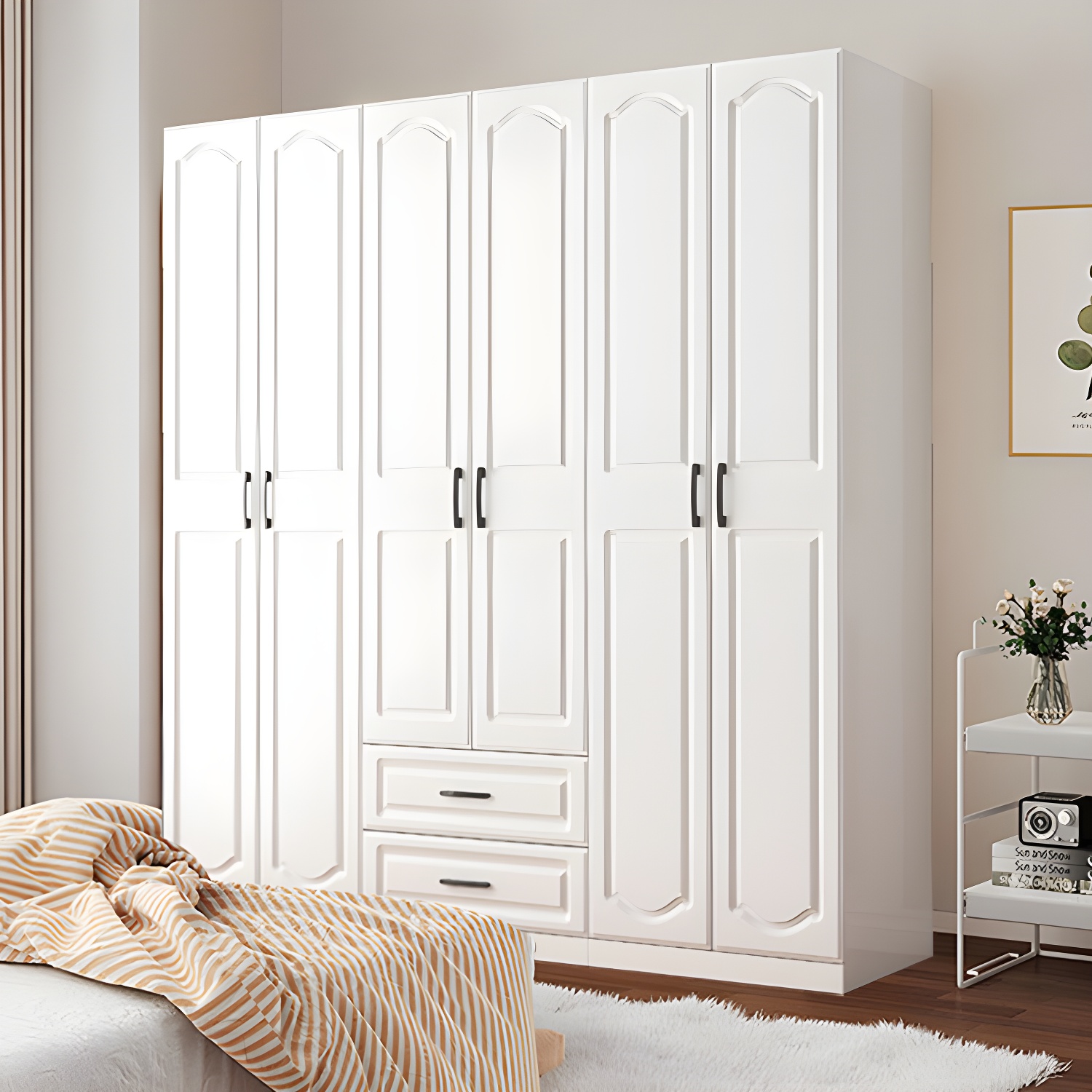 White Wardrobe Closet with Drawer French Country Wardrobe Cabinet - image 4