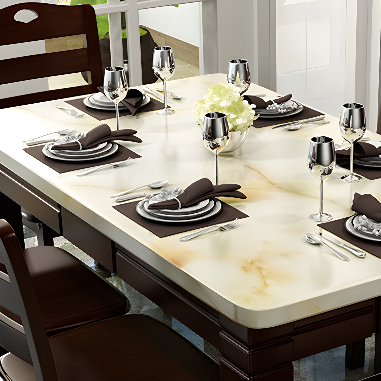 7 Piece Contemporary Rectangle Shape Dining Table Set with Chair - image 7