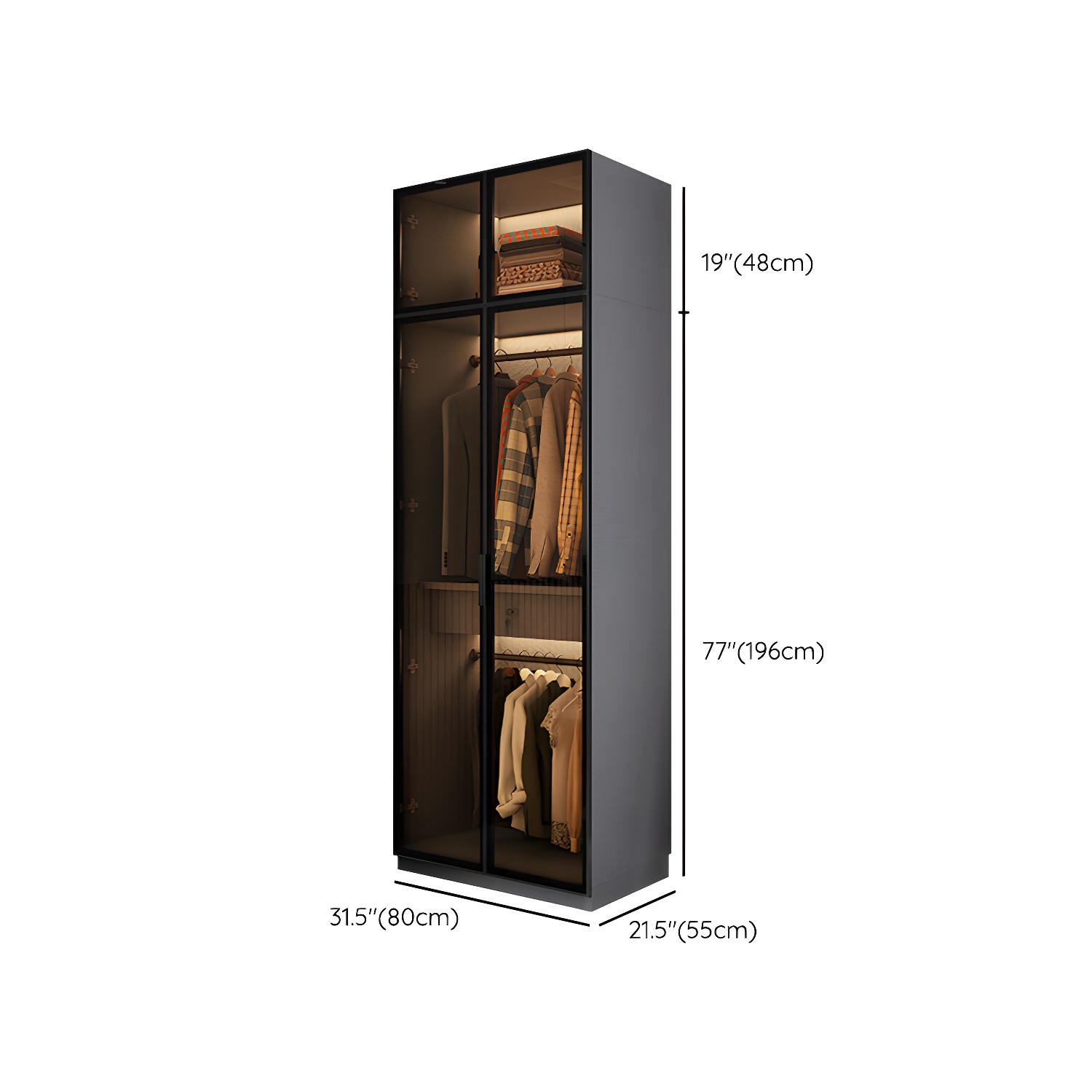 Modern Glass Wardrobe Cloth Rod Included Wardrobe Closet without Light - image 27
