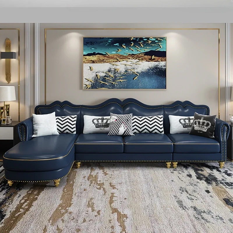 Glam Eco-Leather Flared Arm Sectional Sofa in Large Size with Nailhead Trim - image 4