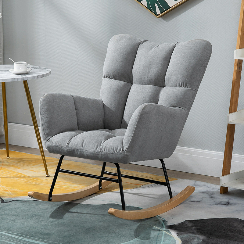 Cotton Cushioned Seat & Back Stationary Rocking Reading Chair with Flared Arm, Footstool, Wing Back & Light Wood Legs - image 10