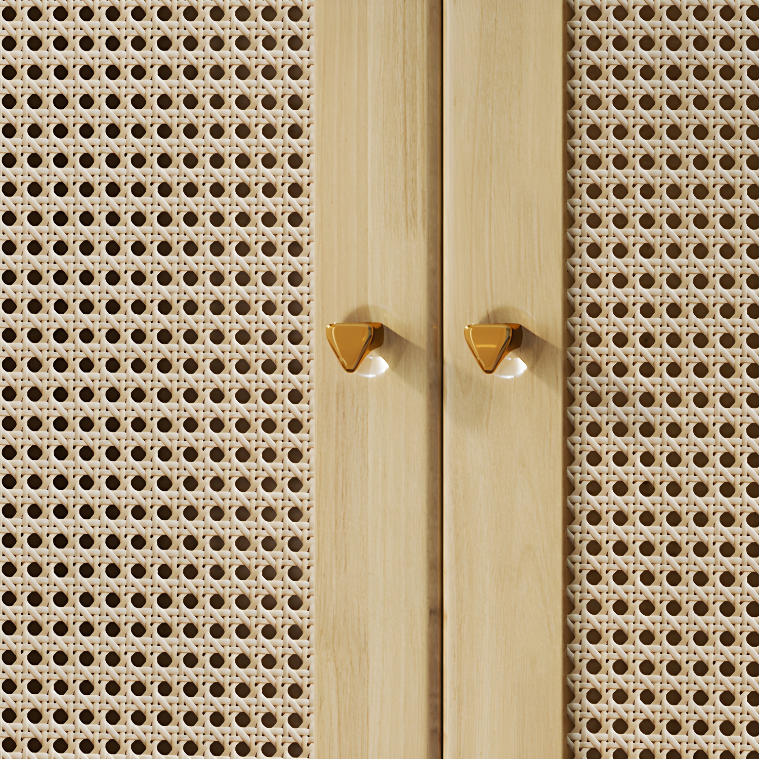 Rubberwood Solid Wood Frame Wardrobe Modern Rattan Hinged Doors with Legs - image 10