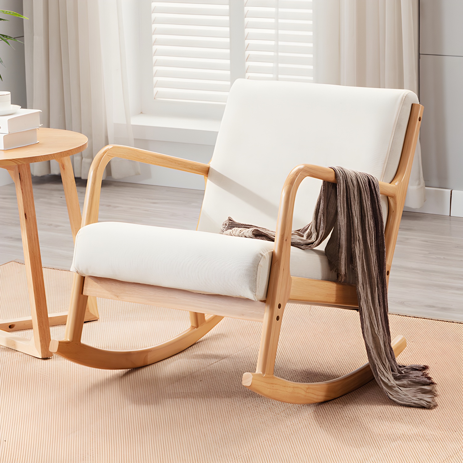 Mid-Century Modern Rocking Accent Chair with Solid Wood Frame and a Pillow - image 9