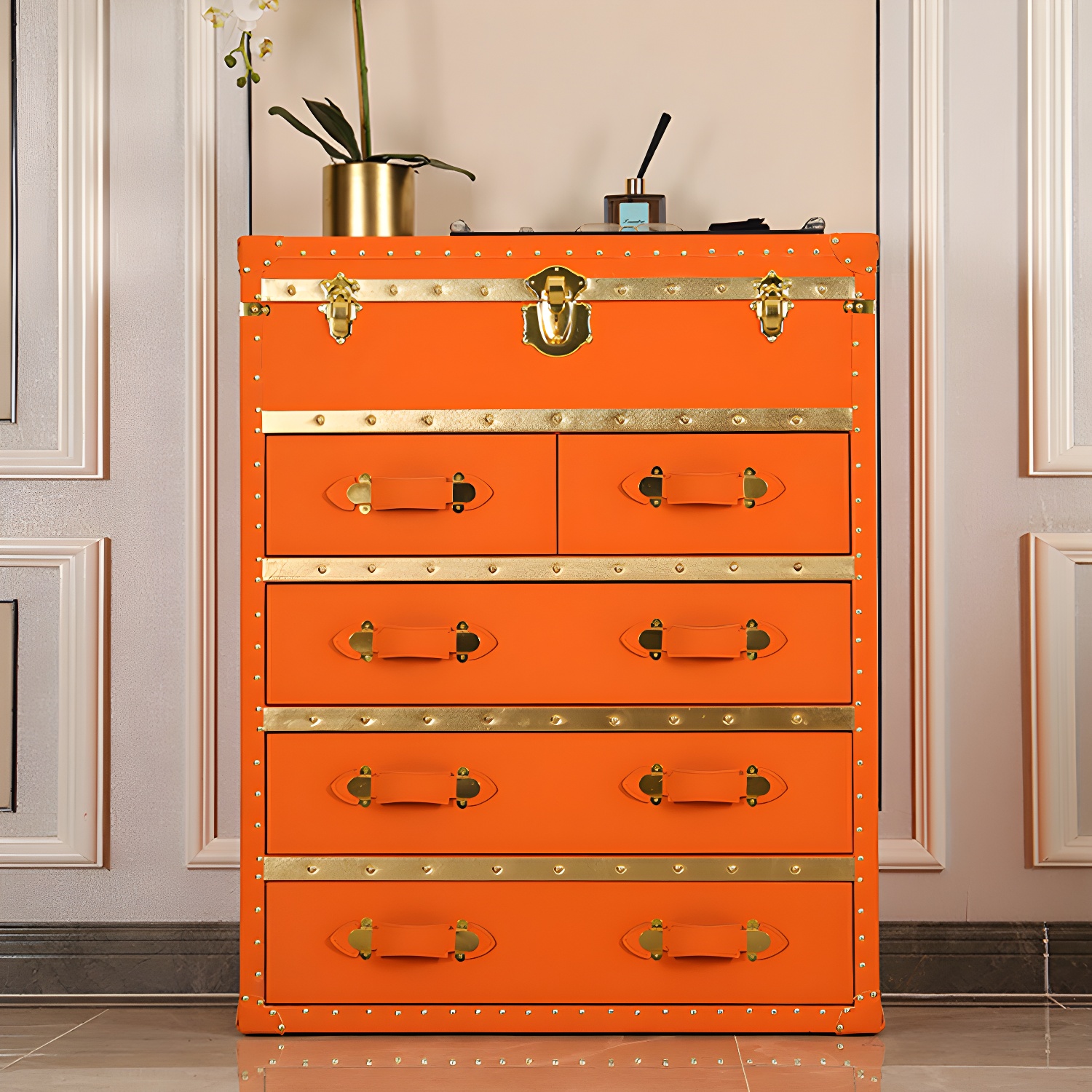 Rustic Leather Chest Vertical Chest with Drawers for Bedroom - image 8