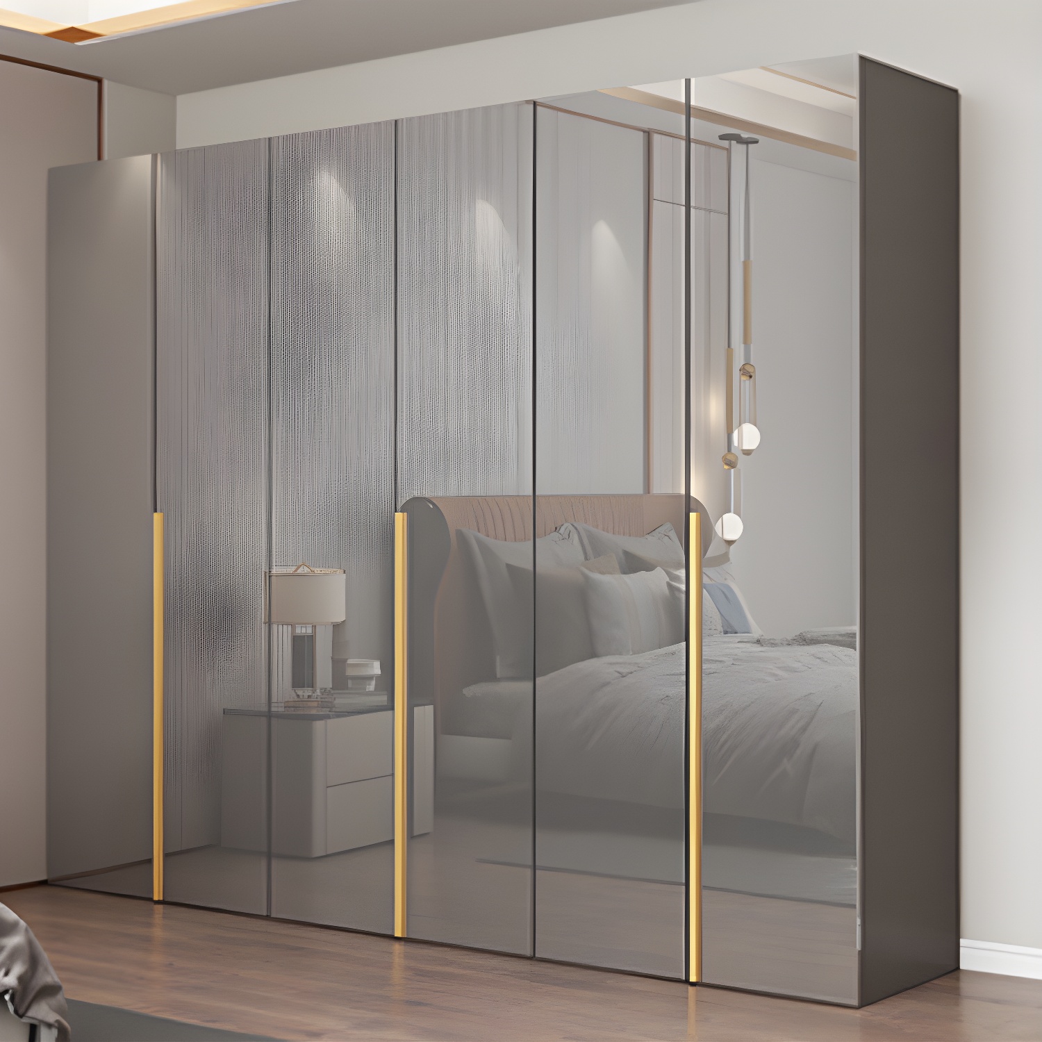Engineered Wood Wardrobe Closet with Shelves Modern Wardrobe Cabinet for Home