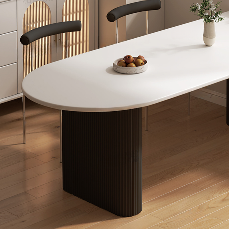 Minimalist Dining Table Set with White Slate Top and Two-sided Pedestal Base, Featuring a Fixed Table - image 9