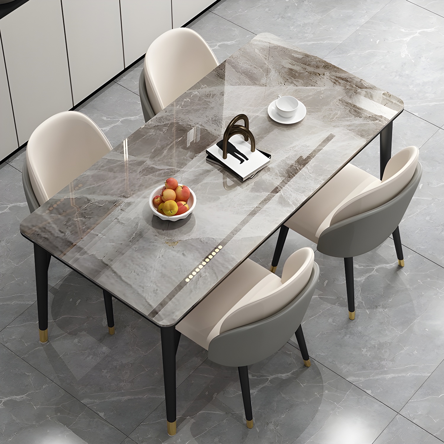 Glam Iron Dining Table Set 1/2/5/7 Pieces Rectangle Dinette Set with Sintered Stone Top