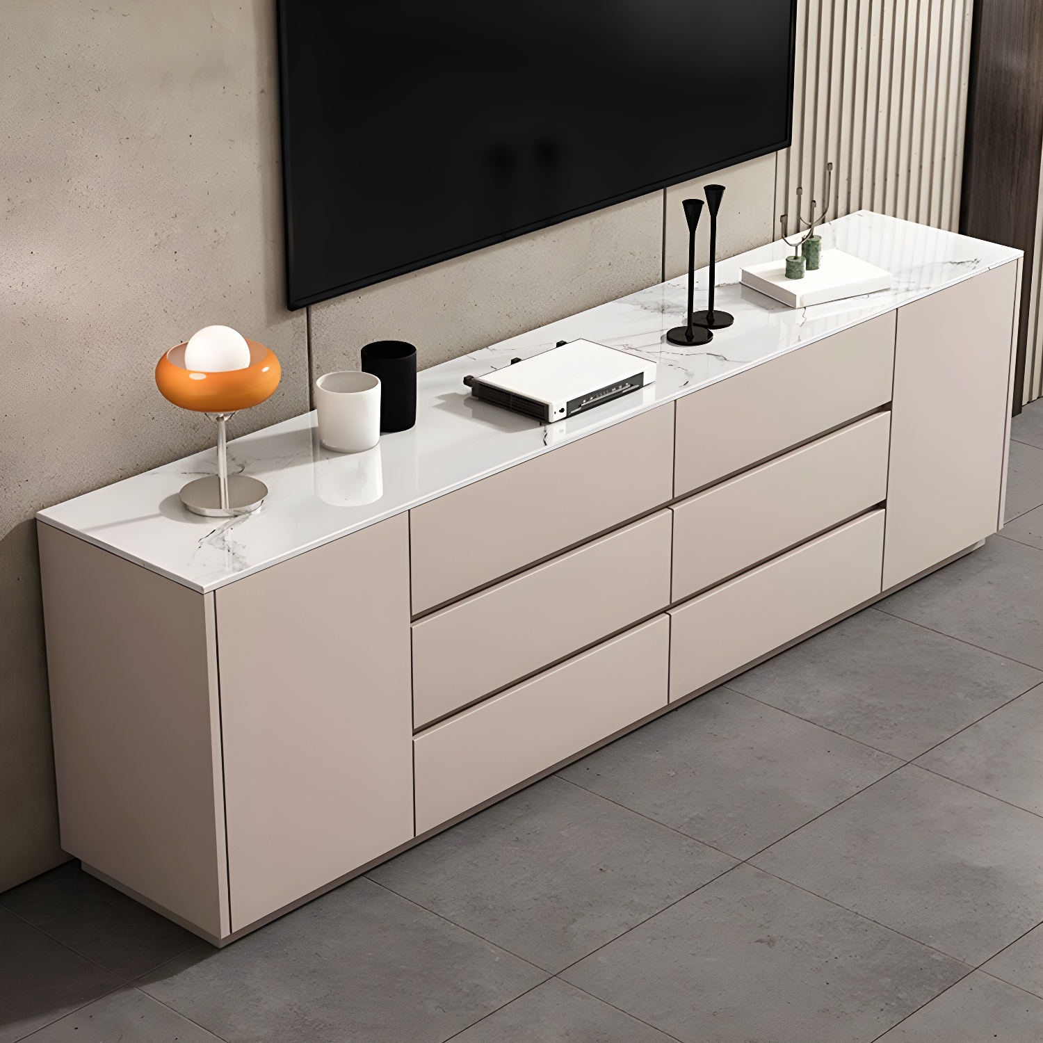 Modern Stone TV Stand with 6 Drawers and 2 Cabinets - Sleek and Stylish Design - image 9