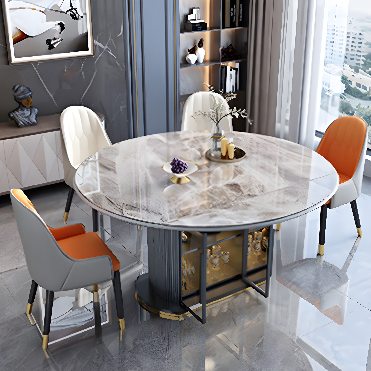 Modern 1/4/5/7 Pieces Dining Furniture Stone Round Dining Chairs Set in White - image 3