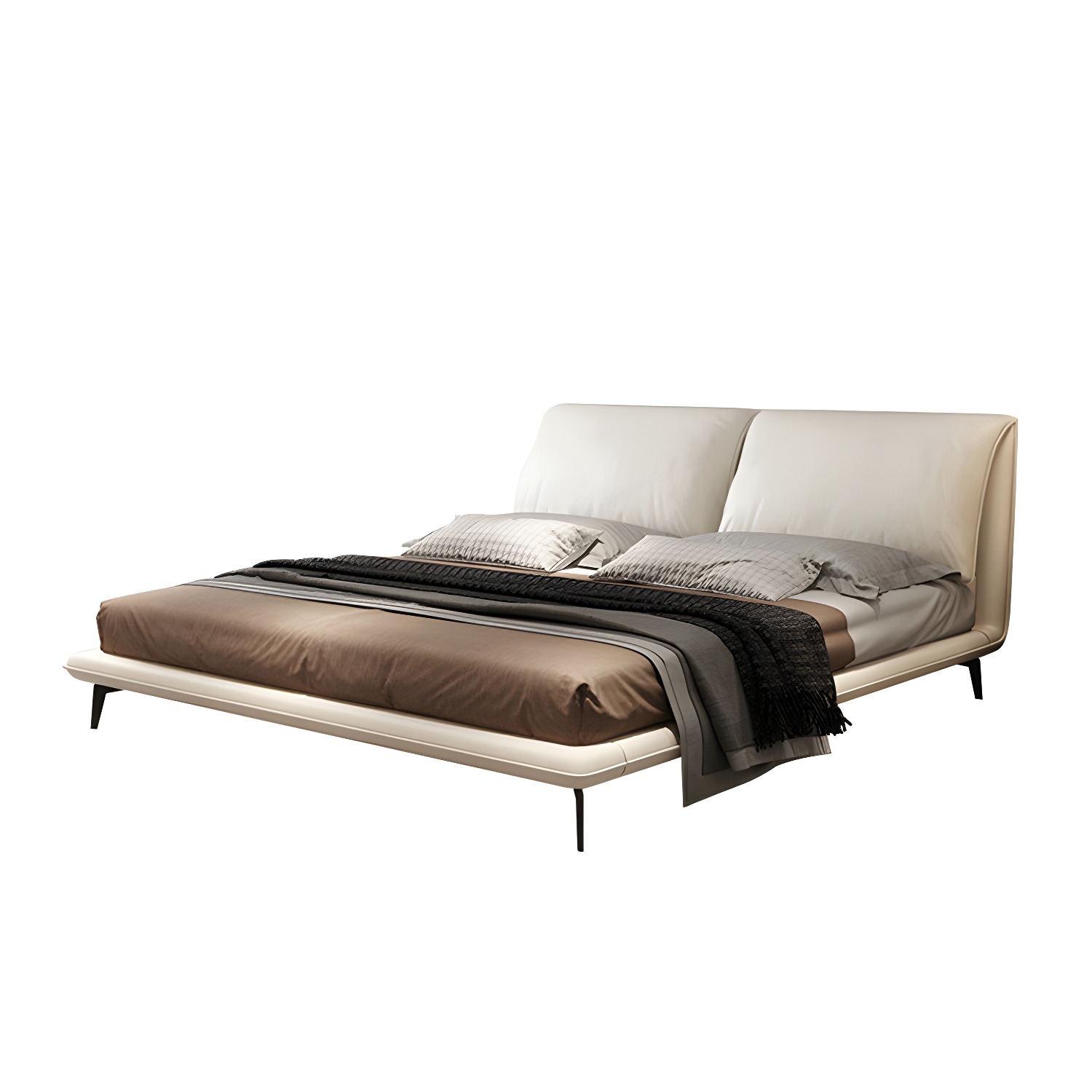 Modern Low Profile Panel Bed Genuine Leather Upholstered Bed Frame - image 6