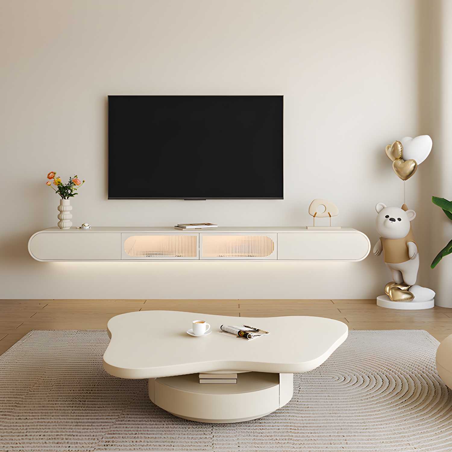 Contemporary TV Media Console Floating TV Stand Console with Drawers - image 3