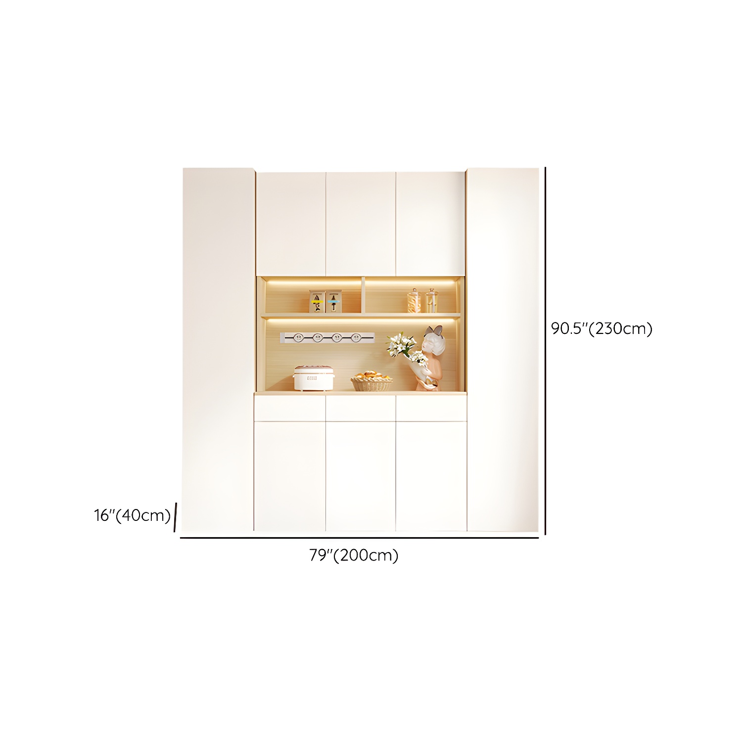 Scandinavian White Wood Buffet Sideboard Cabinet with Cabinets and Shelves - image 22