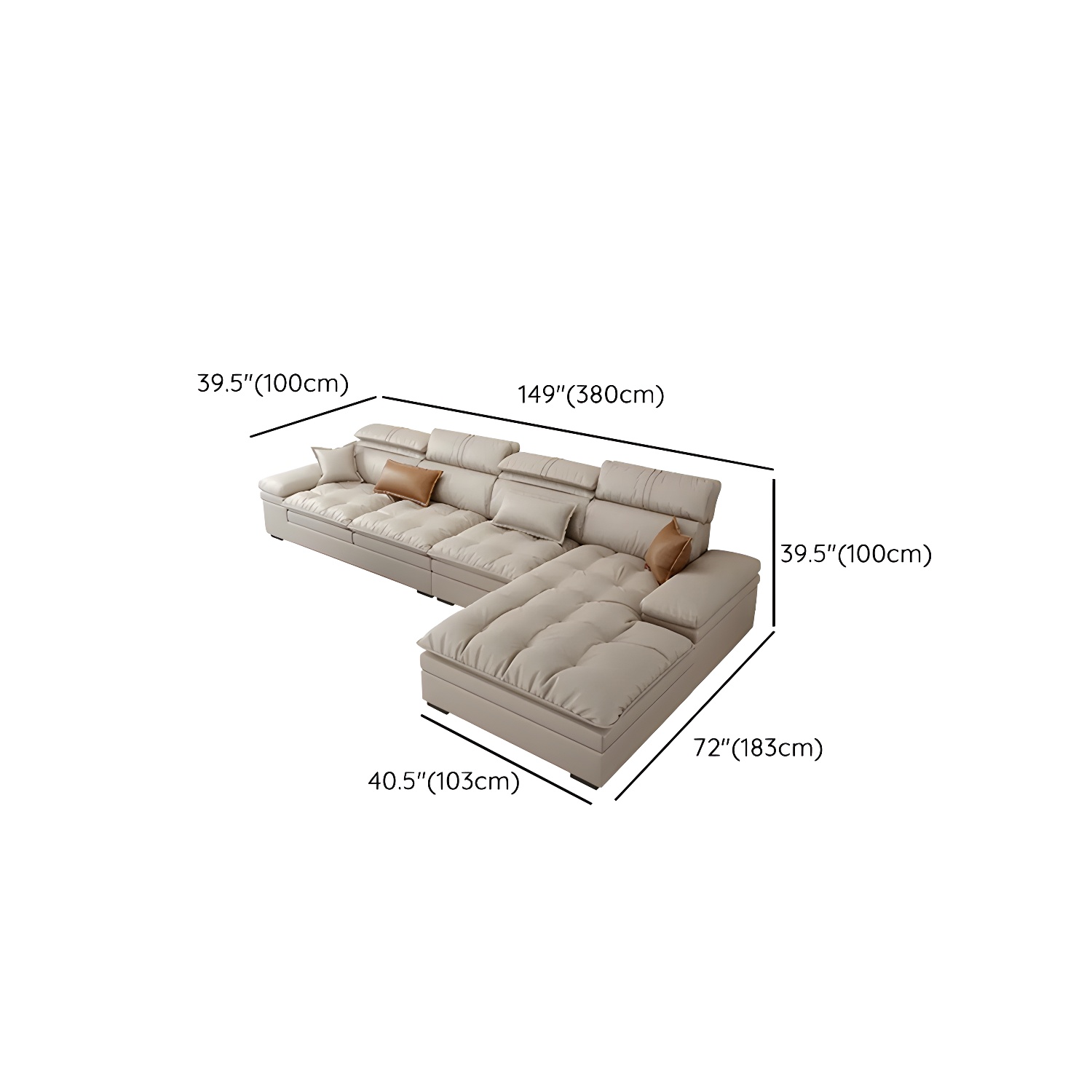 Modern Beige Faux Leather Stationary Sectional Sofa with Adjustable Headrest and Wood Frame - image 21
