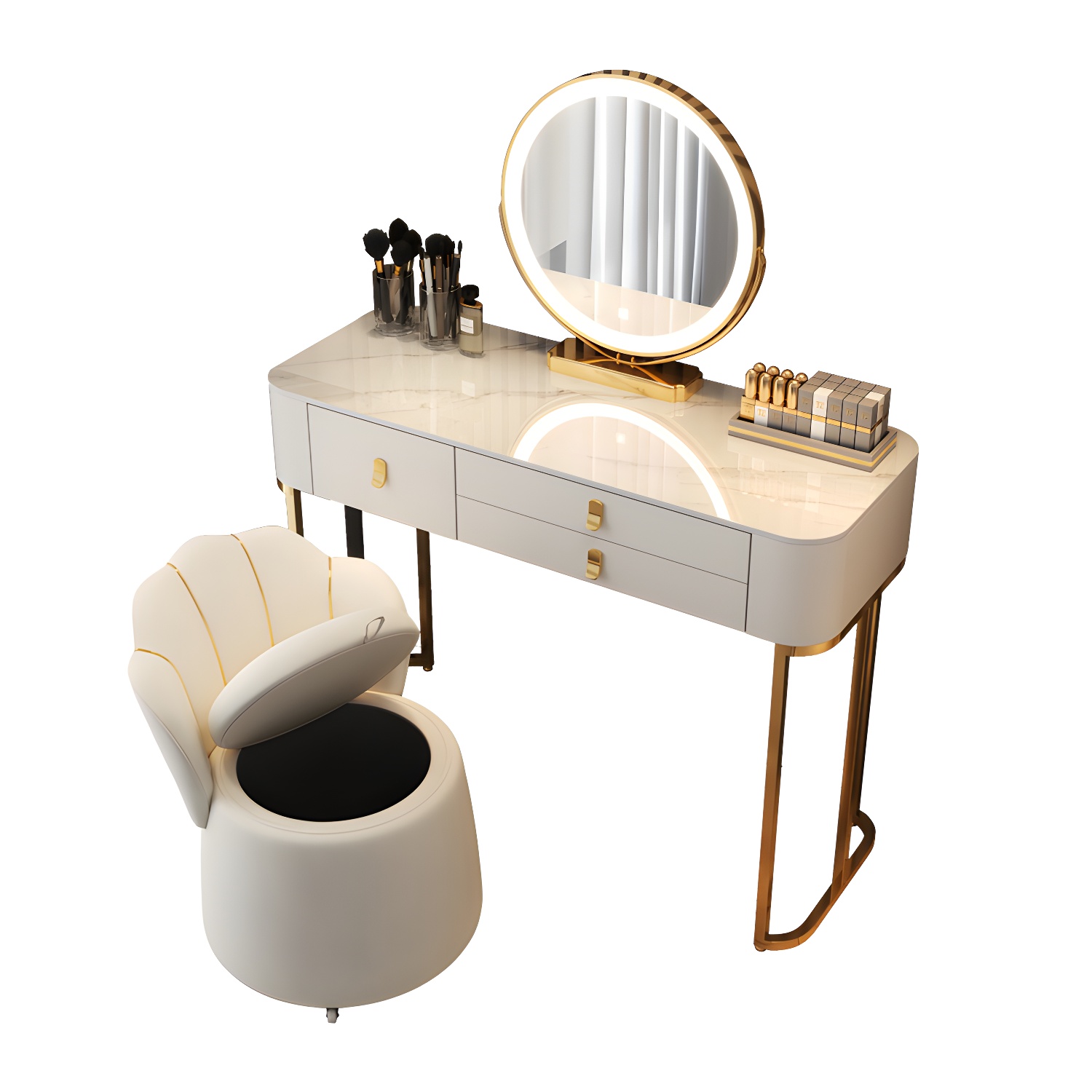 Luxurious Vanity Dressing Table Solid Wood Vanity Set with Stool and Mirror - image 7