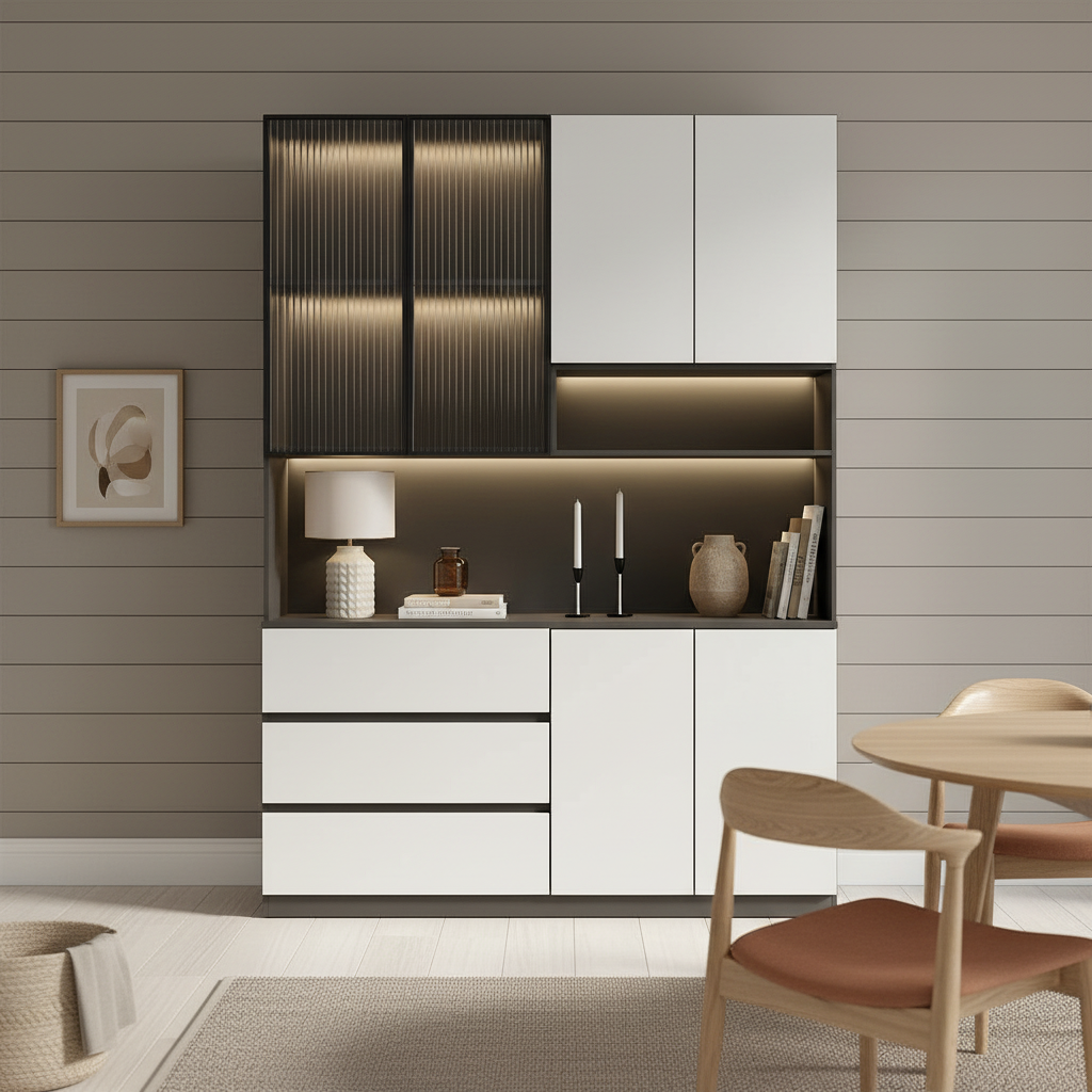 Trendy Sideboard with 3 Drawers, Cupboard, Wide/Standard/Narrow Sizes, 2/1 Shelves, Cabinets, and Glass-panel Door - image 44