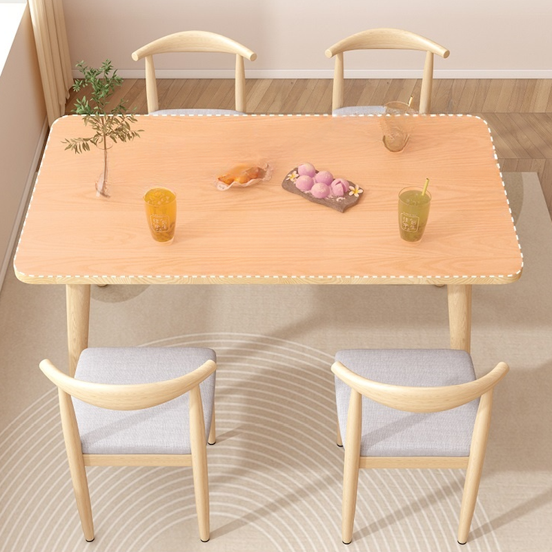 Dining Table Set with Rectangular Recycled Wood Table and 4 Legs, Padded Chair Back in White/Auburn/Unfinished - image 5