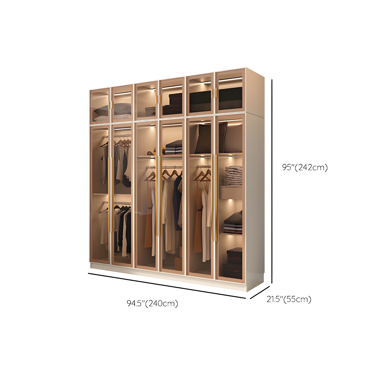 Glass and Wood Wardrobe Cabinet with Shelves Modern Wardrobe Closet - image 20