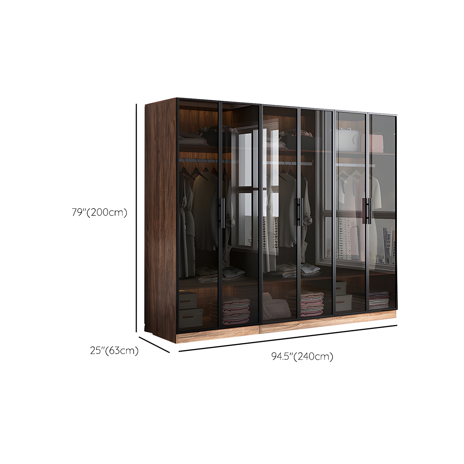 Modern Freestanding Wardrobe Armoire Tempered Glass Doors Wardrobe with Shelves - image 15